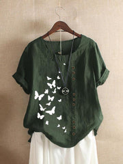 Butterflies Print O-neck Short Sleeves T-shirt