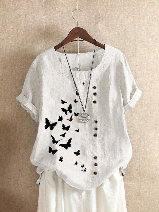 Butterflies Print O-neck Short Sleeves T-shirt