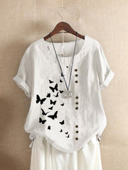 Butterflies Print O-neck Short Sleeves T-shirt